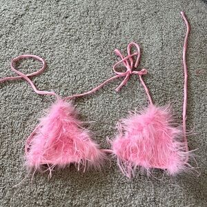 White Fox Boutique Pink Feathered Top